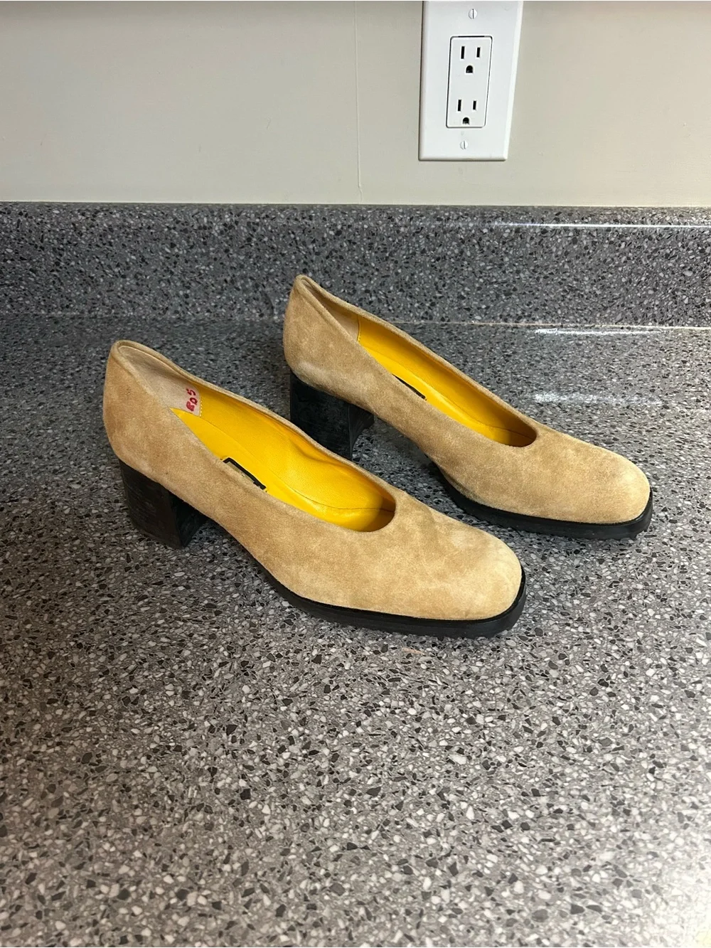 Nina Beige Suede Block Heel Pumps
